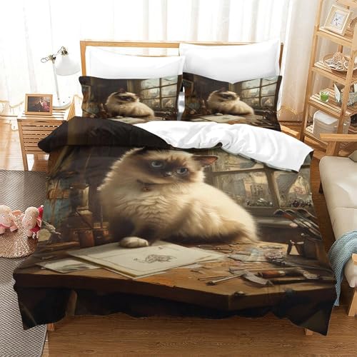 XPASHIQWC 3D Druck Ragdoll Katze Bettbezug Bettwäsche Set Kunststudio Mit Verstecktem Reißverschluss, Für Kinder, Teens, Schlafzimmer Dekor Double（200x200cm） von XPASHIQWC