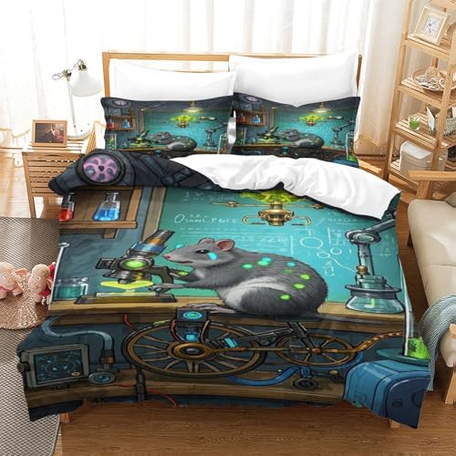 XPASHIQWC 3D Druck Ratte Bettbezug Set Laboratory Mit Kissenbezügen, Versteckter Reißverschluss Für Kinder, Teens Double（200x200cm） von XPASHIQWC