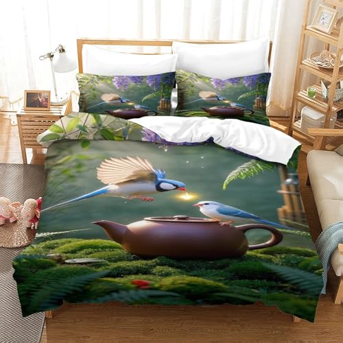 XPASHIQWC 3D Druck Red-Billed Blaue Magpie Mikrofaser Bettbezug Dschungelvogel Mit Verstecktem Reißverschluss Und Kissenbezügen, Für Erwachsene Schlafzimmer Dekor King（220x240cm） von XPASHIQWC