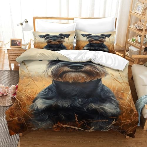 XPASHIQWC 3D Druck Schnauzer Bettwäsche Set Herbst Weizen Feld Mit Verstecktem Reißverschluss, Für Kinder, Teens, Schlafzimmer Dekor King（220x240cm） von XPASHIQWC