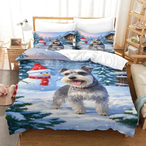 XPASHIQWC 3D Druck Schnauzer Bettwäsche Set Weihnachts Schneehäuse Mit Verstecktem Reißverschluss, Mikrofaser Für Kinder, Teens, Schlafzimmer Dekor King（220x240cm） von XPASHIQWC