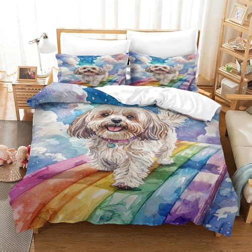 XPASHIQWC 3D Druck Shih Tzu Bettbezug Set Aquarellkunst Mit Kissenbezügen, Versteckter Reißverschluss Für Kinder, Teens King（220x240cm） von XPASHIQWC