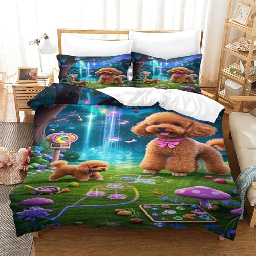 XPASHIQWC 3D Druck Teetasse Pudel Bettwäsche Set Mikrofaser Waldwasserfälle Mit Reißverschluss, Für Kinder, Jungen, Mädchen, Schlafzimmer Dekor Double（200x200cm） von XPASHIQWC