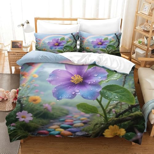 XPASHIQWC 3D Druck Violet Bettbezug Mit Kissenbezügen Rainbow Colorful Path Versteckter Reißverschluss, Für Teens, Weiche Quilt Cover Schlafzimmer Dekor Double（200x200cm） von XPASHIQWC