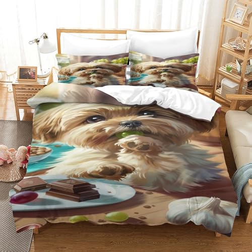 XPASHIQWC 3D Druck Yorkshire Terrier Mikrofaser Bettbezug Netter Hund Mit Verstecktem Reißverschluss Und Kissenbezügen, Für Erwachsene Schlafzimmer Dekor King（220x240cm） von XPASHIQWC