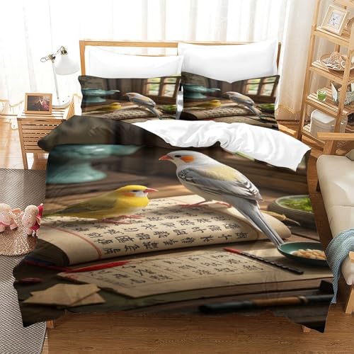 XPASHIQWC 3D Druck Zebra Finch Bettwäsche Set Alte Bücher Pinsel Mit Verstecktem Reißverschluss, Mikrofaser Für Kinder, Teens, Schlafzimmer Dekor King（220x240cm） von XPASHIQWC