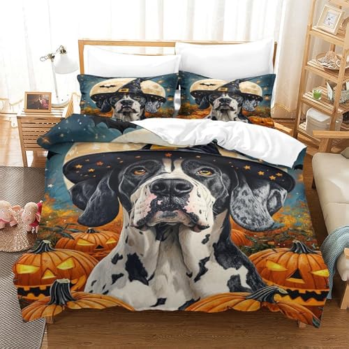 XPASHIQWC 3D Druck dalmatischen Bettbezug Bettwäsche Set Moon Jack-o'-Lantern Mit Verstecktem Reißverschluss, Für Kinder, Teens, Schlafzimmer Dekor King（220x240cm） von XPASHIQWC