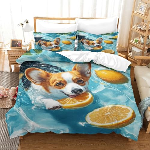 XPASHIQWC 3D Gedruckte Corgi Bettbezug Set Swimming Pool Mit Reißverschluss, Für Kinder, Jungen, Mädchen, Moderne Schlafzimmer Dekor Double（200x200cm） von XPASHIQWC