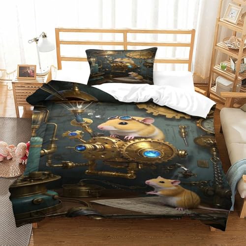 XPASHIQWC 3D Gedruckte Hamster Bettbezug Set Getriebemaschinen Mit Reißverschluss, Für Kinder, Jungen, Mädchen, Moderne Schlafzimmer Dekor Single（135x200cm） von XPASHIQWC