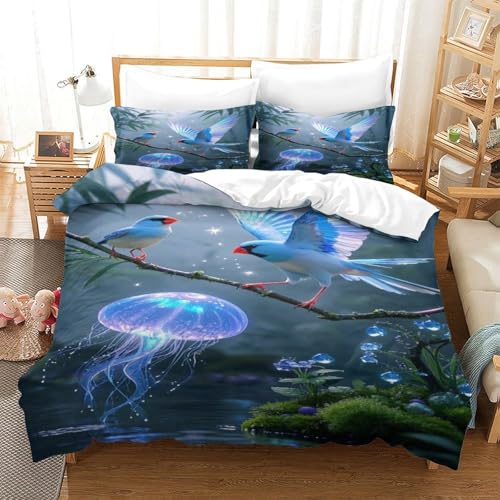 XPASHIQWC 3D Gedruckte Java Sparrow Bettbezug Set Dschungelvogel Mikrofaser Mit Reißverschluss, Für Kinder, Jungen, Mädchen, Bettwäsche Set King（220x240cm） von XPASHIQWC