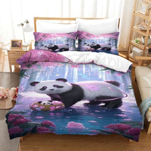 XPASHIQWC 3D Gedruckte Panda Bettbezug Set Bamboo Forest Mikrofaser Mit Reißverschluss, Für Kinder, Jungen, Mädchen, Bettwäsche Set King（220x240cm） von XPASHIQWC