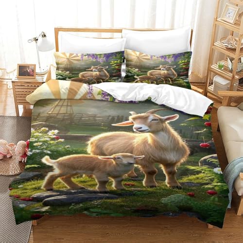 XPASHIQWC 3D Gedruckte Pygmee Ziege Bettwäsche Set Mikrofaser Windmühle Blumenfeld Mit Reißverschluss, Soft Microfiber Quilt Cover Für Schlafzimmer King（220x240cm） von XPASHIQWC