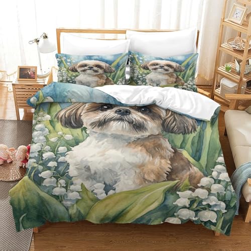 XPASHIQWC 3D Gedruckte Shih Tzu Bettwäsche Set Mikrofaser Flower Field Mit Reißverschluss, Soft Microfiber Quilt Cover Für Schlafzimmer King（220x240cm） von XPASHIQWC