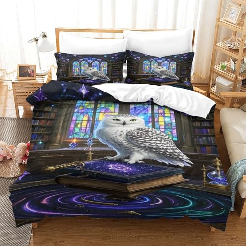 XPASHIQWC 3D Gedruckte Snowy Eule Bettwäsche Set Mikrofaser Fantasy Bibliothek Mit Reißverschluss, Soft Microfiber Quilt Cover Für Schlafzimmer King（220x240cm） von XPASHIQWC