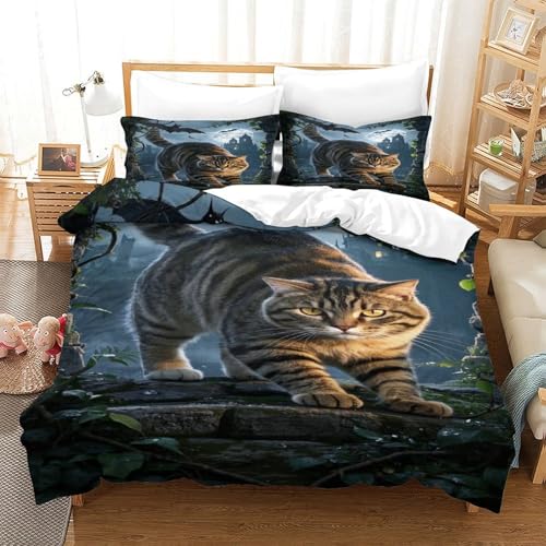 XPASHIQWC 3D Gedruckte Tabby Katze Bettwäsche Set Mikrofaser Mondnacht Schloss Mit Reißverschluss, Soft Microfiber Quilt Cover Für Schlafzimmer Double（200x200cm） von XPASHIQWC