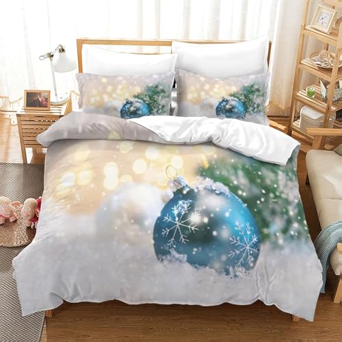XPASHIQWC 3D Gedruckte Weihnachten Ornament Bettwäsche Set Mikrofaser Blauer Ball Mit Reißverschluss, Soft Microfiber Quilt Cover Für Schlafzimmer Single（140x200cm） von XPASHIQWC