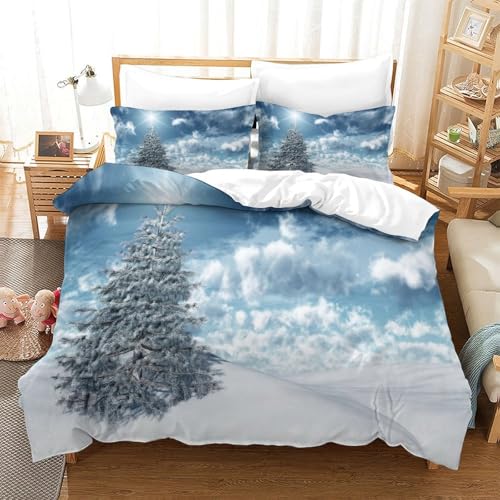 XPASHIQWC 3D Gedruckte Winterschnee Bettwäsche Set Mikrofaser Pinienbaum Mit Reißverschluss, Soft Microfiber Quilt Cover Für Schlafzimmer Double（200x200cm） von XPASHIQWC