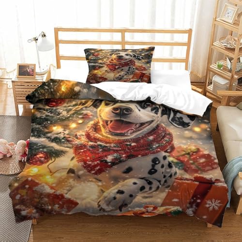 XPASHIQWC 3D Gedruckte dalmatischen Bettbezug Set Weihnachtsszene Mit Reißverschluss, Für Kinder, Jungen, Mädchen, Moderne Schlafzimmer Dekor Single（135x200cm） von XPASHIQWC