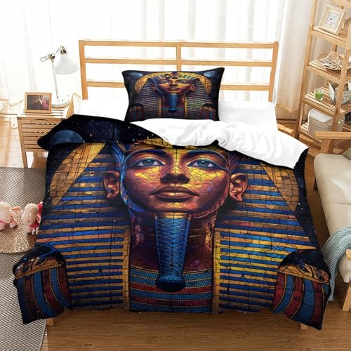 XPASHIQWC Ägyptischer Pharao 3-teiliges 3D Druck Bettwäsche Set Cosmic Background Mikrofaser Mit Reißverschluss, Für Erwachsene Schlafzimmer Dekoration Single（135x200cm） von XPASHIQWC