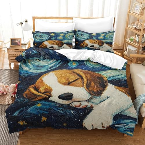 XPASHIQWC Beagle Hunde 3-teiliges 3D Gedruckte Tröster Abdeckung Sternennacht Mit Reißverschluss, Für Kinder, Jungen, Mädchen, Schlafzimmer Dekor King（220x240cm） von XPASHIQWC