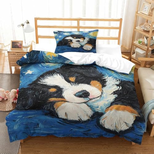 XPASHIQWC Beagle Hunde 3-teiliges 3D Gedruckte Tröster Abdeckung Sternennacht Mit Reißverschluss, Für Kinder, Jungen, Mädchen, Schlafzimmer Dekor Single（135x200cm） von XPASHIQWC