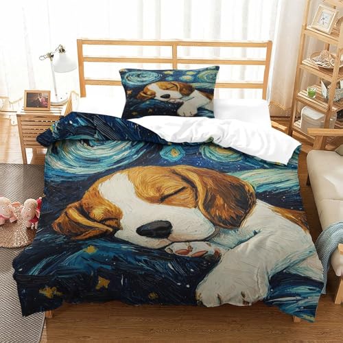 XPASHIQWC Beagle Hunde 3D Gedruckte Mikrofaser Bettbezug Set Sternennacht Mit Verstecktem Reißverschluss, Für Teens, Schlafzimmer Single（135x200cm） von XPASHIQWC