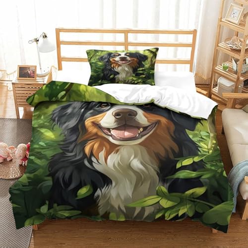 XPASHIQWC Berner Berghund 3D Gedruckte Mikrofaser Bettbezug Set Forest Mit Verstecktem Reißverschluss, Für Teens, Schlafzimmer Single（135x200cm） von XPASHIQWC