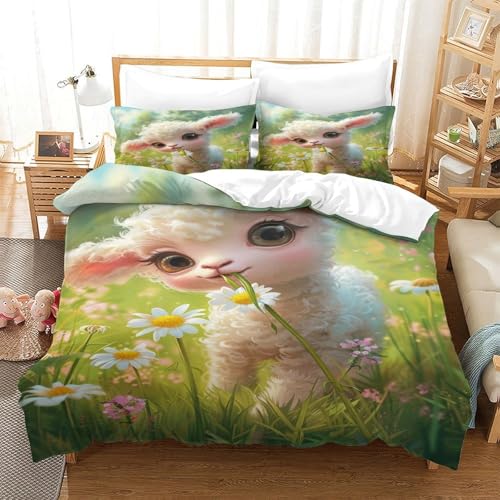 XPASHIQWC Cartoon Schafe 3-teilige 3D Gedruckte Tröster Abdeckung Grass Mikrofaser Mit Reißverschluss, Für Moderne Schlafzimmer Dekor Double（200x200cm） von XPASHIQWC