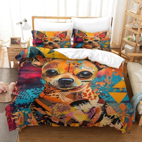 XPASHIQWC Chihuahua 3-teiliges 3D Druck Bettwäsche Set Pop-Kunst Mikrofaser Mit Reißverschluss, Für Erwachsene Schlafzimmer Dekoration King（220x240cm） von XPASHIQWC