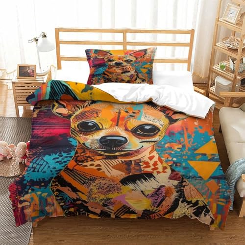 XPASHIQWC Chihuahua 3D Druck Bettwäsche Set Pop-Kunst Mit Verstecktem Reißverschluss, Mikrofaser Für Moderne Schlafzimmer Dekoration Single（135x200cm） von XPASHIQWC