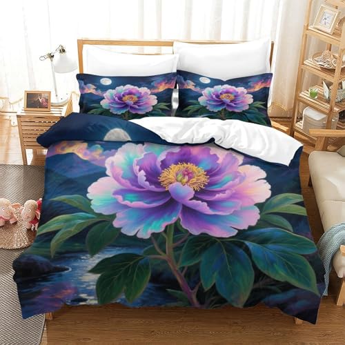 XPASHIQWC Colorful Peony 3D Druck Bettwäsche Set Moonlight River Mit Verstecktem Reißverschluss, Mikrofaser Für Moderne Schlafzimmer Dekoration Double（200x200cm） von XPASHIQWC