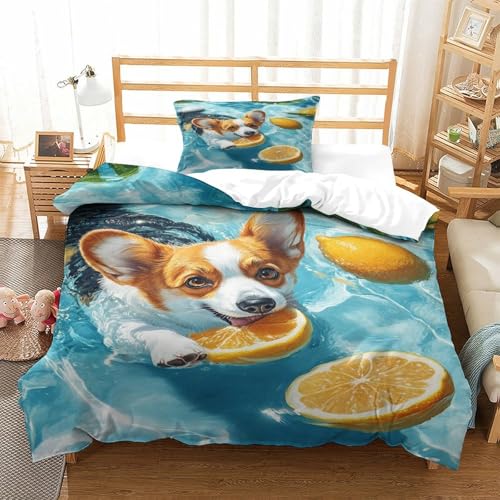 XPASHIQWC Corgi 3D Druck 3-teiliges Swimming Pool Mit Reißverschluss, Für Kinder, Jungen, Teens, Weiche Quilt Cover Schlafzimmer Dekor Single（135x200cm） von XPASHIQWC