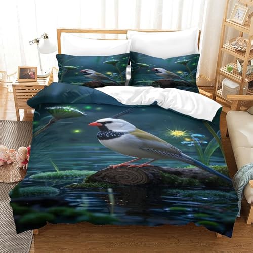 XPASHIQWC Crested Vogel 3D Gedruckte 3-teiliger Komfortbezug Waldwasser Mit Kissenbezügen Versteckter Reißverschluss Für Erwachsene Schlafzimmer Dekoration King（220x240cm） von XPASHIQWC