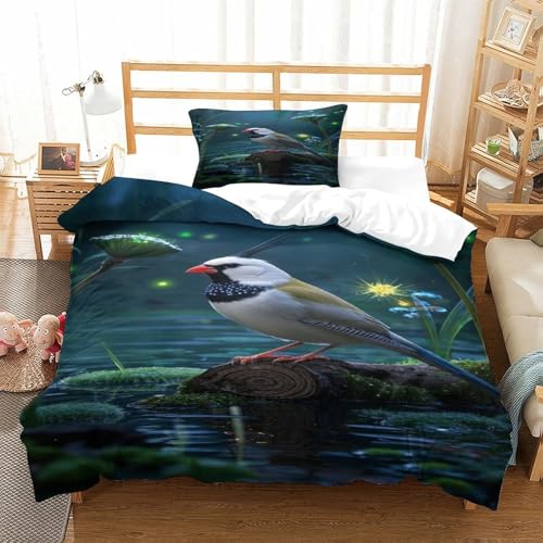 XPASHIQWC Crested Vogel 3D Gedruckte 3-teiliger Komfortbezug Waldwasser Mit Kissenbezügen Versteckter Reißverschluss Für Erwachsene Schlafzimmer Dekoration Single（135x200cm） von XPASHIQWC