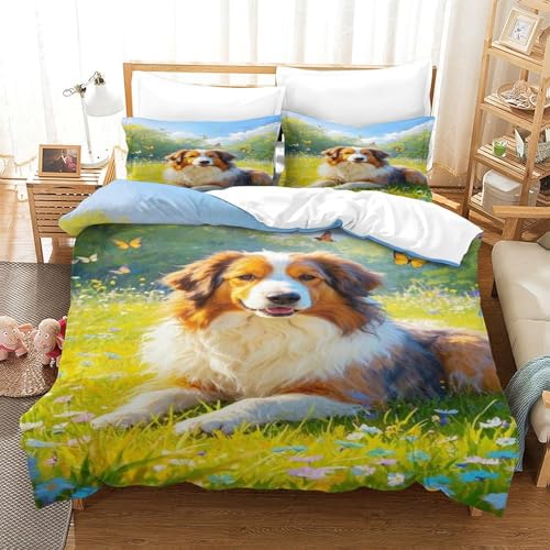 XPASHIQWC Der Border Collie 3-teiliges 3D Gedrucktes Microfaser Bettbezug Set Blumen Meer Schmetterling Mit Kissenbezügen, Für Schlafzimmer, Schlafsaal Dekor King（220x240cm） von XPASHIQWC