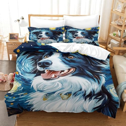 XPASHIQWC Der Border Collie 3D Gedruckte 3-teiliger Komfortbezug Sternennacht Mit Kissenbezügen Versteckter Reißverschluss Für Erwachsene Schlafzimmer Dekoration King（220x240cm） von XPASHIQWC