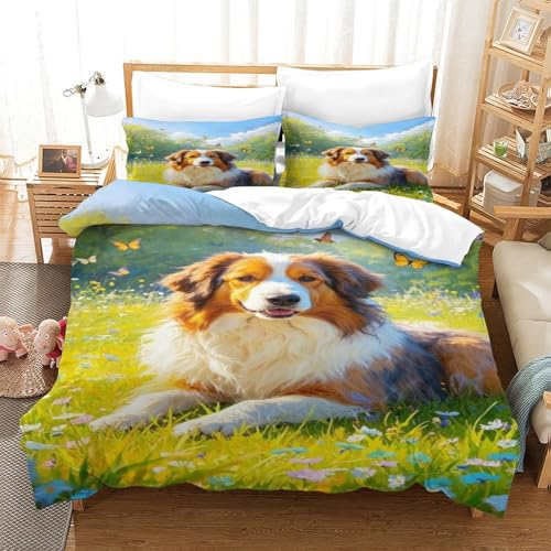 XPASHIQWC Der Border Collie 3D Gedruckte Bettwäsche Set Blumen Meer Schmetterling Mit Verstecktem Reißverschluss Und Kissenbezug, Für Kinder, Teens Double（200x200cm） von XPASHIQWC