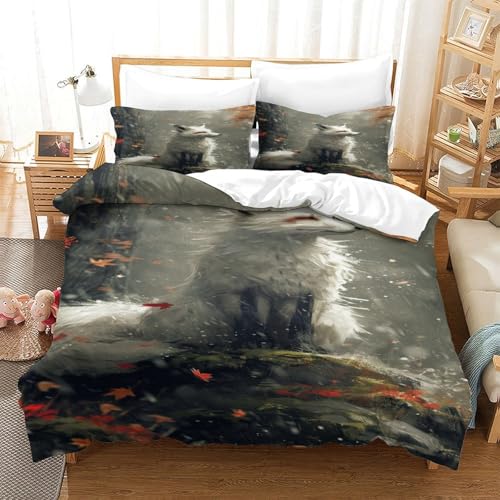 XPASHIQWC Dschungelfochs 3-teilige 3D Gedruckte Tröster Abdeckung Fallen Leaves Wald Mikrofaser Mit Reißverschluss, Für Moderne Schlafzimmer Dekor King（220x240cm） von XPASHIQWC