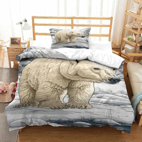 XPASHIQWC Eisbär 3D Druck Bettwäsche Set Schneewald Mit Verstecktem Reißverschluss, Mikrofaser Für Moderne Schlafzimmer Dekoration Single（135x200cm） von XPASHIQWC