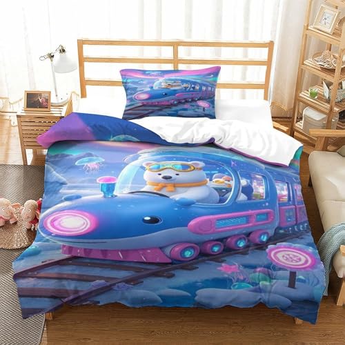 XPASHIQWC Eisbär 3D Gedruckte 3-teiliger Komfortbezug Aurora Zug Mit Kissenbezügen Versteckter Reißverschluss Für Erwachsene Schlafzimmer Dekoration Single（135x200cm） von XPASHIQWC