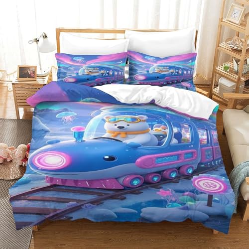 XPASHIQWC Eisbär 3D Gedruckte Mikrofaser Bettbezug Set Aurora Zug Mit Verstecktem Reißverschluss, Für Teens, Schlafzimmer Double（200x200cm） von XPASHIQWC