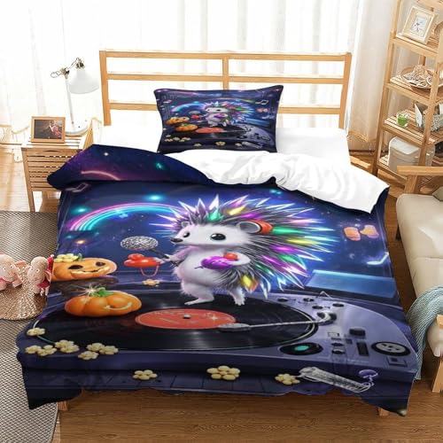 XPASHIQWC Elektrischer Hedgehog 3D Gedruckte 3-teiliger Komfortbezug DJ-Station Mit Kissenbezügen Versteckter Reißverschluss Für Erwachsene Schlafzimmer Dekoration Single（135x200cm） von XPASHIQWC