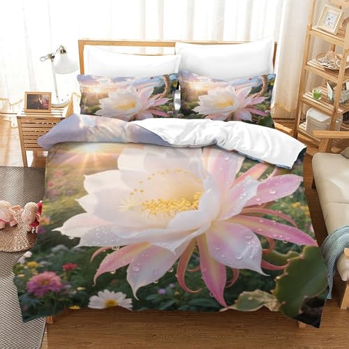 XPASHIQWC Epiphyllum 3-teilige 3D Gedruckte Tröster Abdeckung Sunset Flower Cluster Mikrofaser Mit Reißverschluss, Für Moderne Schlafzimmer Dekor Double（200x200cm） von XPASHIQWC