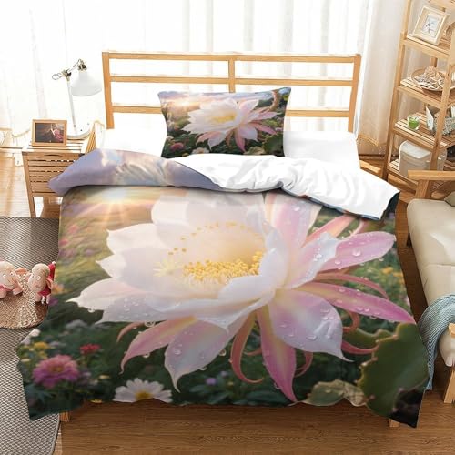 XPASHIQWC Epiphyllum 3D Druck Bettwäsche Set Sunset Flower Cluster Mit Verstecktem Reißverschluss, Mikrofaser Für Moderne Schlafzimmer Dekoration Single（135x200cm） von XPASHIQWC