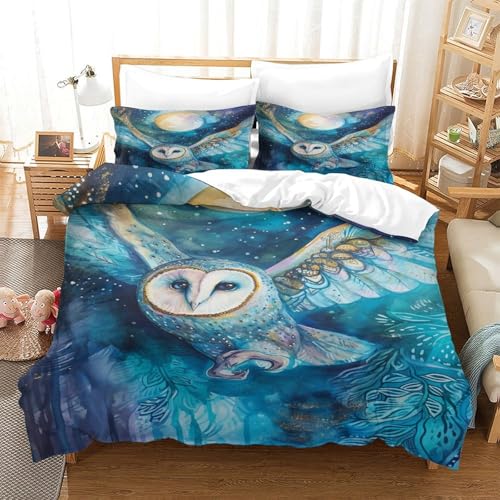 XPASHIQWC Eule 3D Druck Bettwäsche Set Träumiger Sternenhimmel Mit Verstecktem Reißverschluss, Mikrofaser Für Moderne Schlafzimmer Dekoration King（220x240cm） von XPASHIQWC