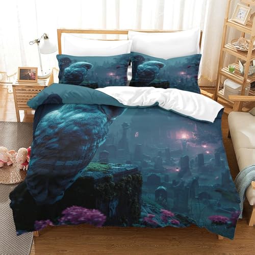 XPASHIQWC Eule 3D Gedruckte Mikrofaser Bettbezug Set Graveyard Mit Verstecktem Reißverschluss, Für Teens, Schlafzimmer Double（200x200cm） von XPASHIQWC