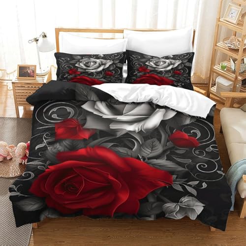 XPASHIQWC Farbige Rosen 3D Druck Bettwäsche Set Schwarzer Hintergrund Vine Mit Verstecktem Reißverschluss, Mikrofaser Für Moderne Schlafzimmer Dekoration Double（200x200cm） von XPASHIQWC