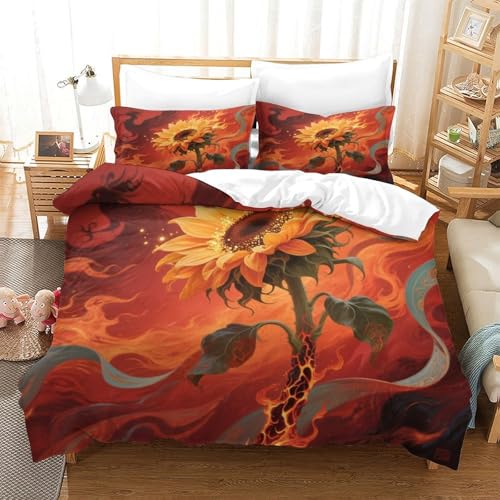 XPASHIQWC Flame Sunflower 3-teilige 3D Gedruckte Tröster Abdeckung Phoenix Mikrofaser Mit Reißverschluss, Für Moderne Schlafzimmer Dekor Super King（260x220cm） von XPASHIQWC