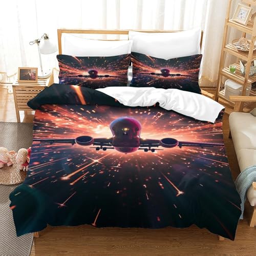 XPASHIQWC Flugzeuge 3-teiliges 3D Druck Bettwäsche Set Nachthimmel Mikrofaser Mit Reißverschluss, Für Erwachsene Schlafzimmer Dekoration Double（200x200cm） von XPASHIQWC