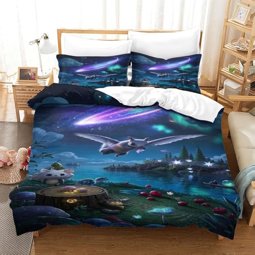 XPASHIQWC Flying Eichhörnchen 3D Druck Bettwäsche Set Sternenhimmel Aurora Mit Verstecktem Reißverschluss, Mikrofaser Für Moderne Schlafzimmer Dekoration Double（200x200cm） von XPASHIQWC